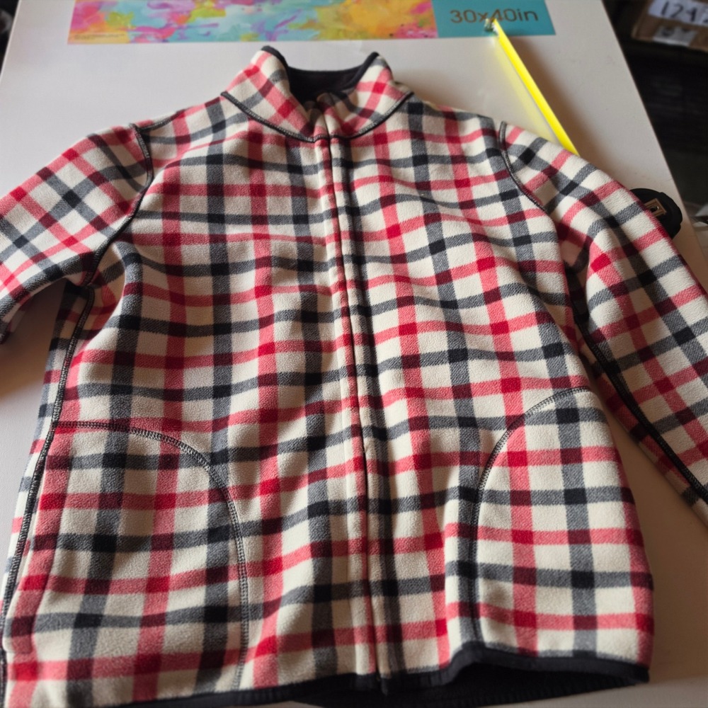 Reversible Fleece Jacket Mens Full Zip Plaid Brown Red Mock Neck Size S - Picture 2 of 7